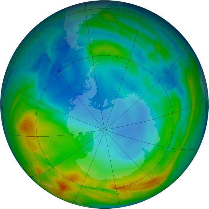 Antarctic ozone map for 22 June 2001